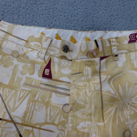 Loudmouth Golf Shorts Mens 36 Tan Floral Golf Club Flag Novelty Print Stretch - Picture 3 of 10